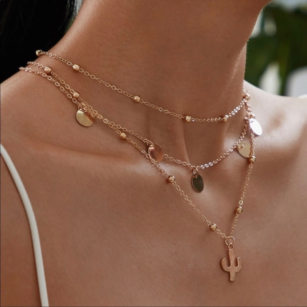 Boho Cactus Circle Coin Neclace